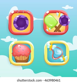 Set sweet vector icons for game user interface. Candy and lollipop.