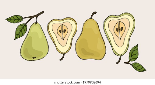 Juego de peras dulces de color amarillo-verde
