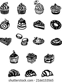 set of sweets cake dessert, hand-drawn illustration