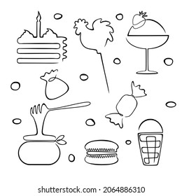 A set of sweets. Sweets, cakes, honey and ice cream