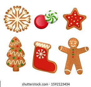 Set of sweets and cakes sweets and lollipops on a white background. Vector illustration
