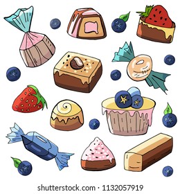 A set of sweets and cakes on a white background