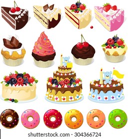 Set of sweets and cakes - vector illustration