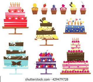 Set of sweets and cakes - vector illustration