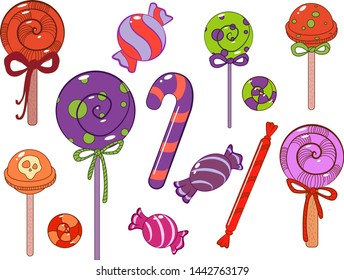 Set of sweets and candies for halloween, party, birthday or other celebration