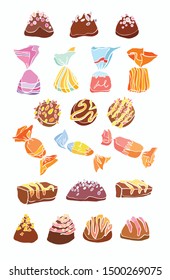 Set of sweets and candies on a white background