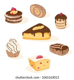 a set of sweets with cream and chocolate