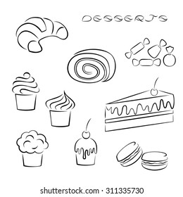 Set of sweets and desserts Elements. Can be used as Logo or Icon. Vector illustration