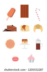 Set of sweets and desserts. Isolated vector illustrations.