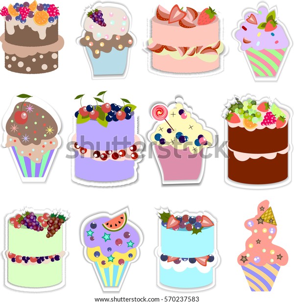 Set Sweets Different Types Cakes Muffins Stock Vector Royalty