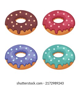 Set of sweets donuts with colourful icing, dessert vector illustration design