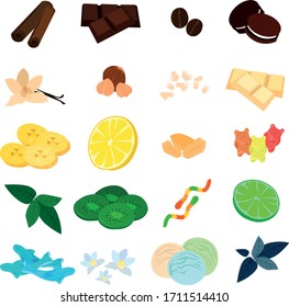 Set of sweets and fruits. Chocolate and cookies. Marmalade and fruit. Additives to tea, coffee and desserts.
