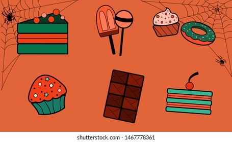 
A set of sweets for Halloween. Vector. 