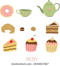 Set of sweets hand painted objects isolated on white background candy cupcakes chocolate cookie