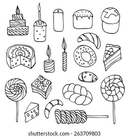 Set of sweets, hand-drawn, vector Doodle