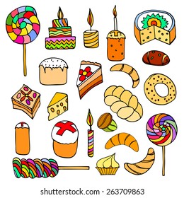 Set of sweets, hand-drawn, vector Doodle