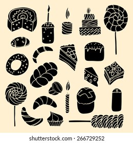 Set of sweets, hand-drawn, vector Doodle