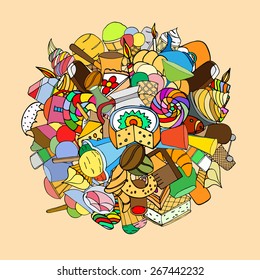 Set of sweets, hand-drawn, vector Doodle