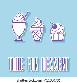 set of sweets icon in line style.color vector illustration isolated on a blue background. linear sweets sign. 