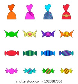 Set of sweets icon on white background. Color design elements for candy.