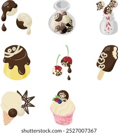 The set of sweets icons featuring decorated chocolate truffles.