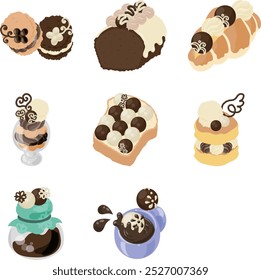 The set of sweets icons featuring decorated chocolate truffles.