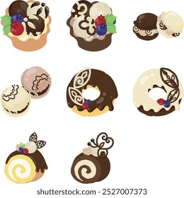 The set of sweets icons featuring decorated chocolate truffles.