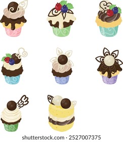 The set of sweets icons featuring decorated chocolate truffles.