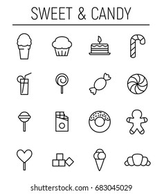 Set of sweets icons in modern thin line style. High quality black outline candy symbols for web site design and mobile apps. Simple linear sweets pictograms on a white background.