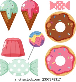 Set of sweets isolated illustration