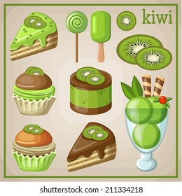 Set of sweets with kiwi. vector illustration