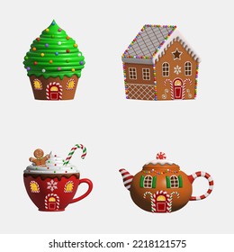 set of sweets landscape elements. isolated christmas fantasy houses. 