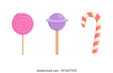 A set of sweets - lollipops. Vector. Isolated on white background.