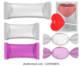 Set of sweets on white background - hard candy, bars, candy , lollipop. Vector illustration.