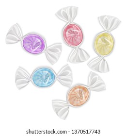 Set of sweets on white background, colorful hard candys, Sweet lollipops round shapes. Vector illustration