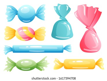 Set of sweets on white background - bar, candy