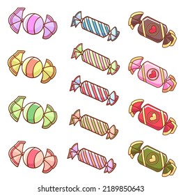 Set of sweets on a white background- candies in wrapper. Vector illustration.