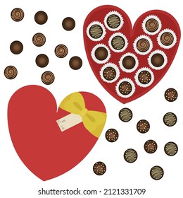 A set of sweets in a red package in the form of a heart in a vector, a romantic gift