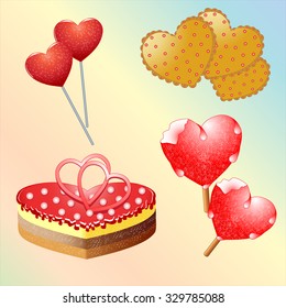 Set of sweets for Valentine's day. Vector illustration.