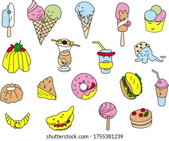 set sweets . vector illustration of ice cream ,sweets
 and drink  
