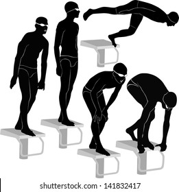 Set of swimmers silhouettes isolated on white background