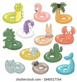 A set of swimming circles. Summer theme vector hand drawn illustrations