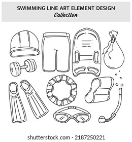Set of Swimming equipment hand drawn vector illustration. Sports icon design template.