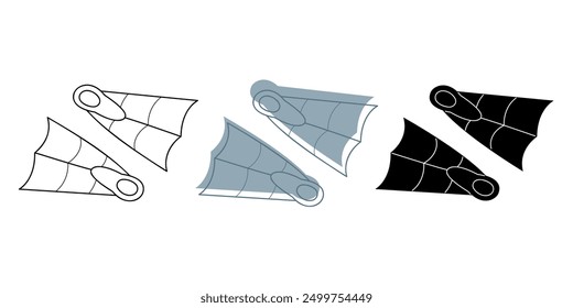 Set of swimming fins in different colors. Clip art for your projects.