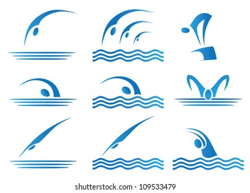 Set of swimming icons - vector illustration