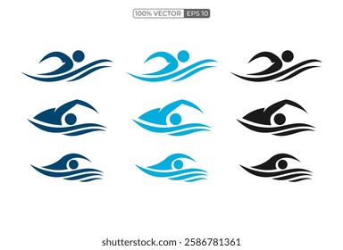 Set of Swimming logo designs vector, Creative Swimmer logo Vector stock template