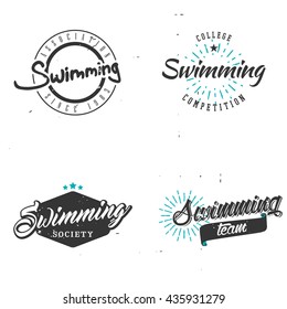 Set of swimming logos in vintage style, swimming badges, labels, emblems, signs, symbols. Vintage vector.