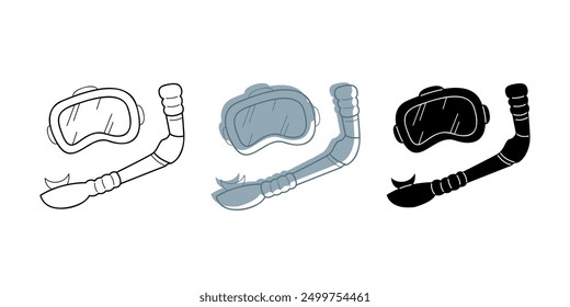 Set of swimming mask and snorkel in different colors. Clip art for your projects.