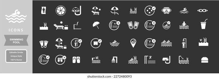 set swimming pool icons collection