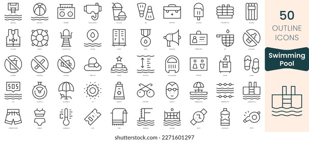 Set of swimming pool icons. Thin linear style icons Pack. Vector Illustration